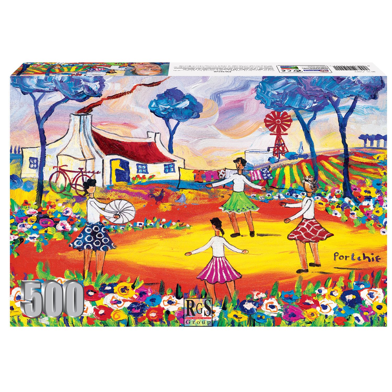 Puzzle 500 Piece Simple Joy by Portchie Jigsaw,Art Colorful Countryside Scene with Blue Trees, 457 x 610mm, Adult Entertainment