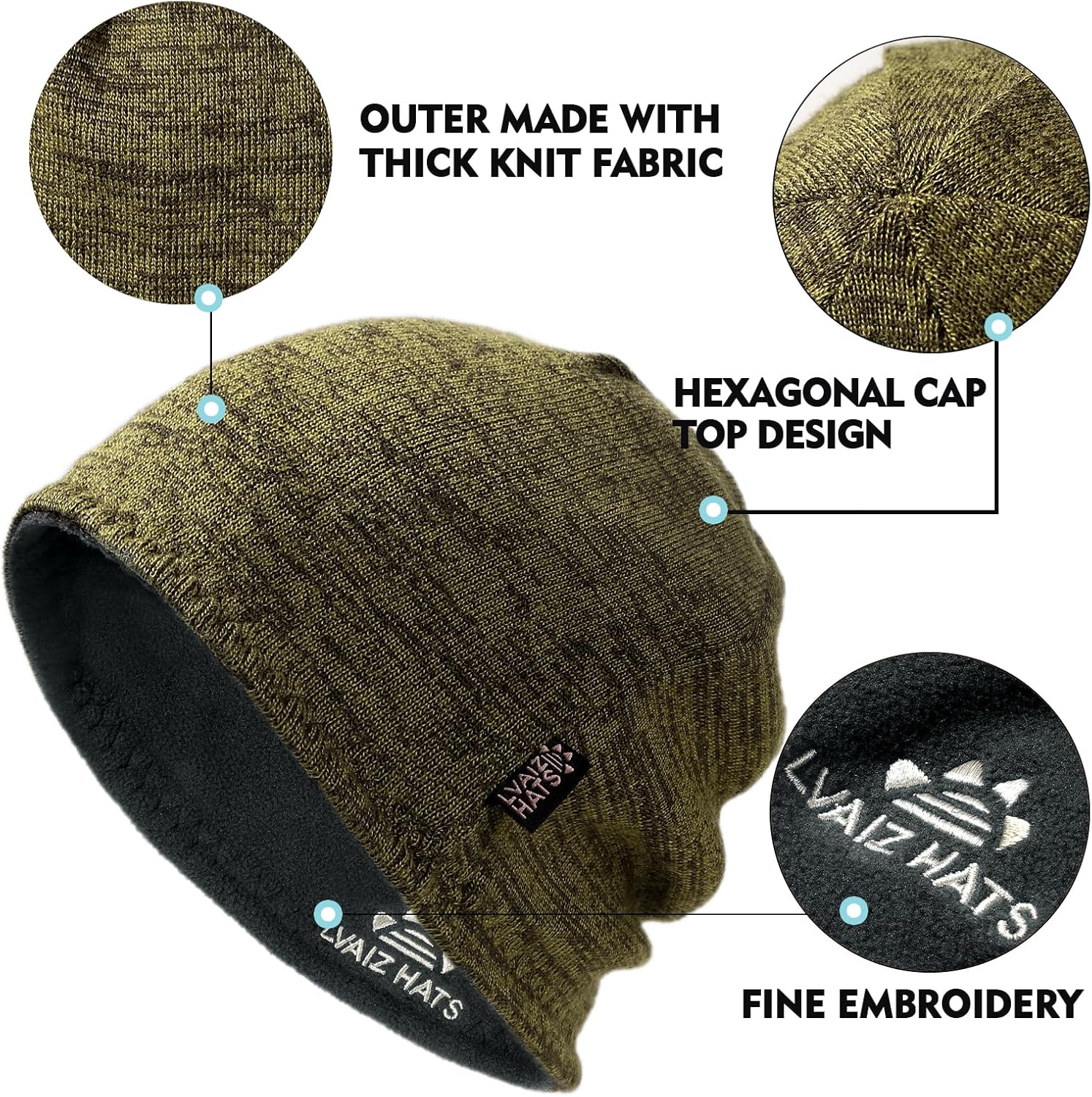 3 Pack Reversible Winter Fleece Lined Beanie Hats for Men Women Warm Windproof Cotton Stretchy Knitted Skull Caps - Image 2