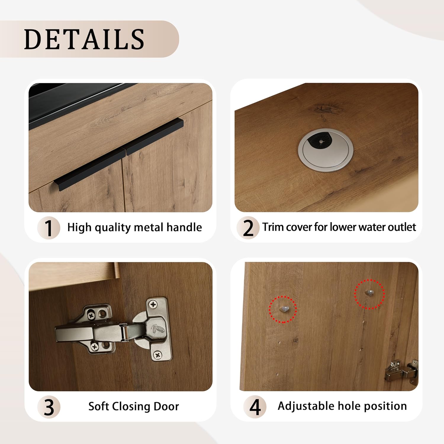 SSLine 30-Inch Bathroom Vanity with Sink Mid-Century Bathroom Vanities with Black Top Basin Floor Wood Bathroom Sink Cabinet with Soft-Close Doors & Adjustable Storage Shelves (Natural Brown)