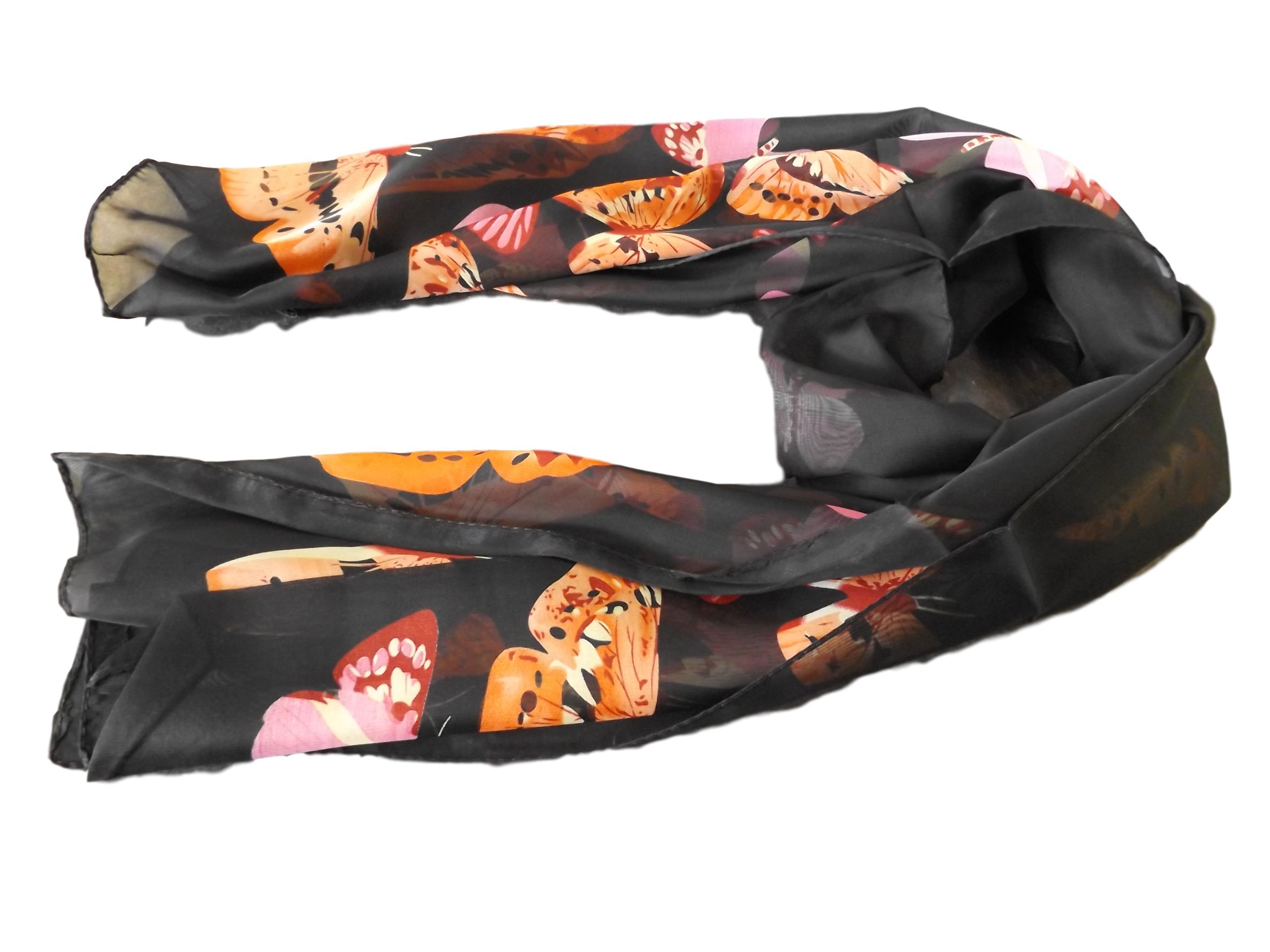 Fat-catz-copy-catz Black Chiffon Feel Soft Butterfly Insect Ladies Long Scarf, Shawl, Wrap, Sarong