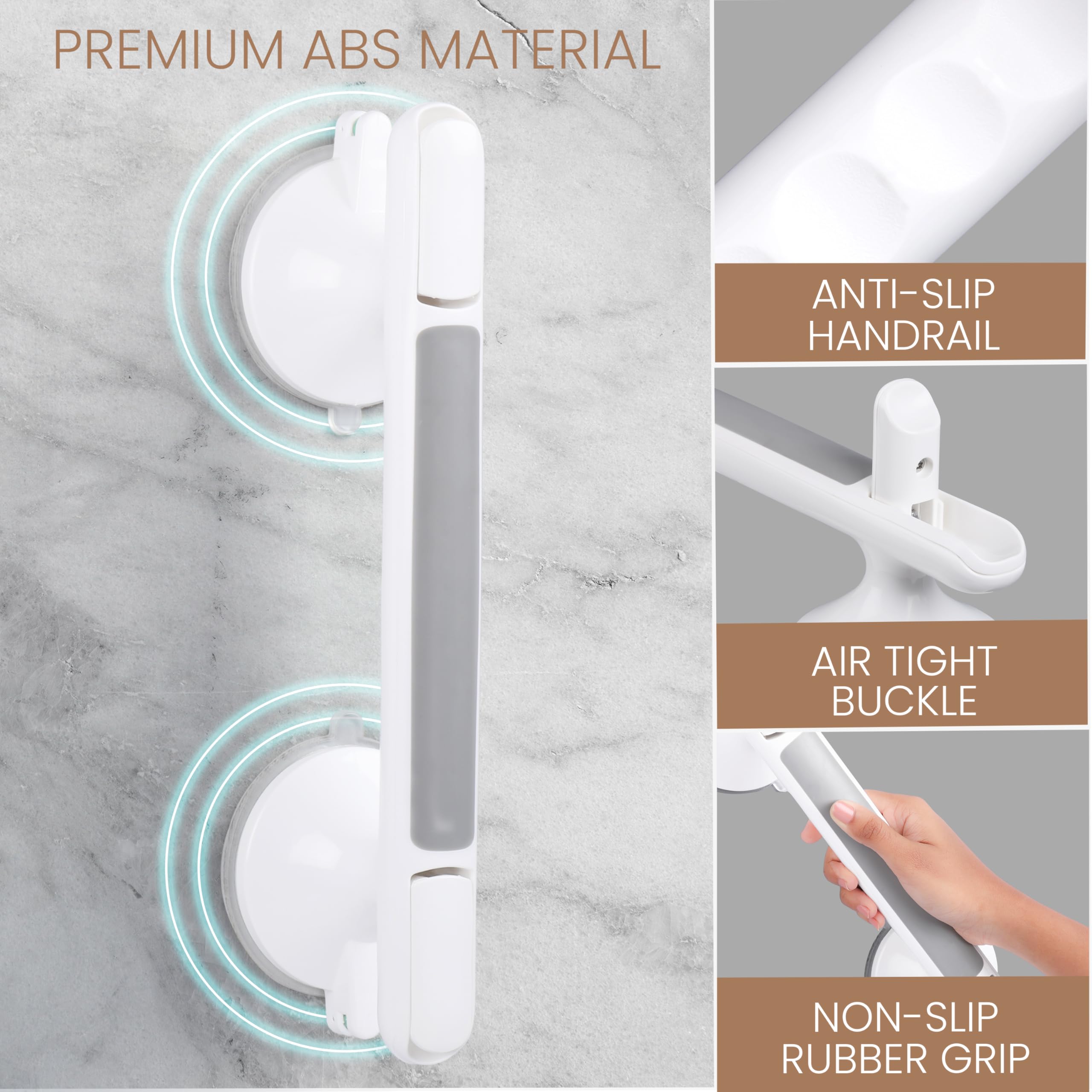 Belle Vous Maniglione da Bagno - Maniglia Doccia a Ventosa - Lunghezza 33 cm - con Ventose per Piastrelle - Supporto per Anziani e Disabili - da Montare Anche nella Vasca