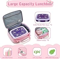 Vista 2 de Lonchera para niñas, bolsa de almuerzo rosa arcoíris impermeable, con aislamiento térmico, correas ajustables para el hombro, lonchera de ballet
