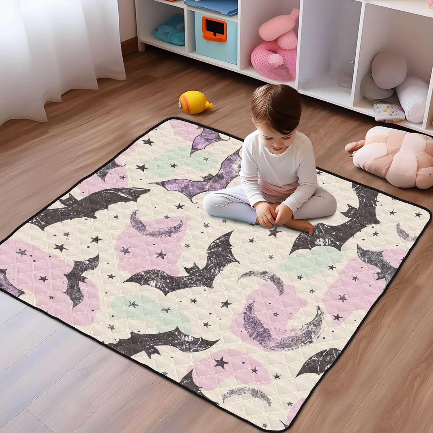 Colored Bats Baby Play Mat,Portable Foldable Crawling Mat Thicken Soft Non-Slip Waterproof Washable Baby Mat 50 x 50 Inch