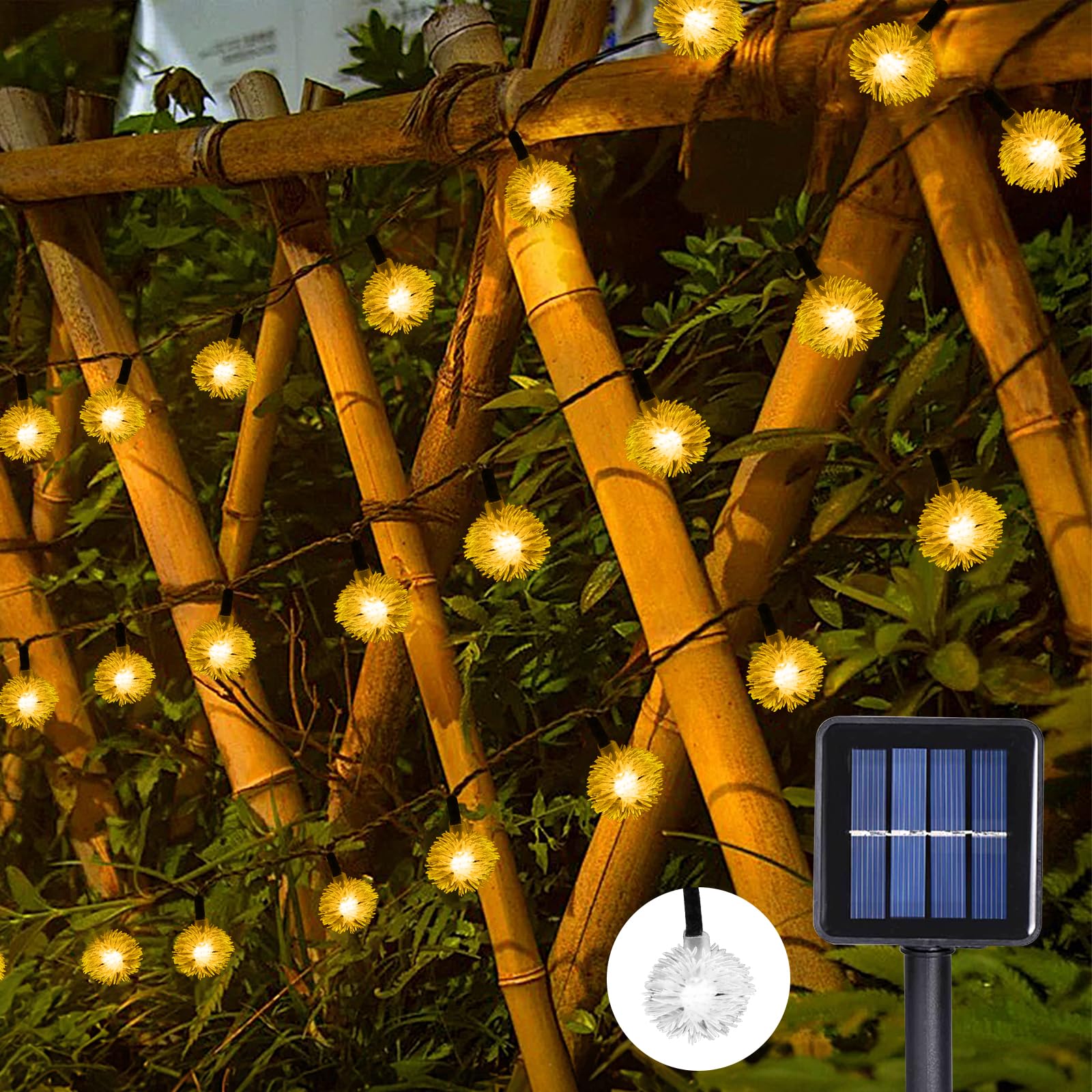 Glaxcidy Guirnalda de Luces Estrella Solares, 39.3 FT 100 LEDS Cuerda de Luz de Navidad, Guirnalda de Luces de Bola con 8 Modos, Impermeable para Navidad Patio Decoracion