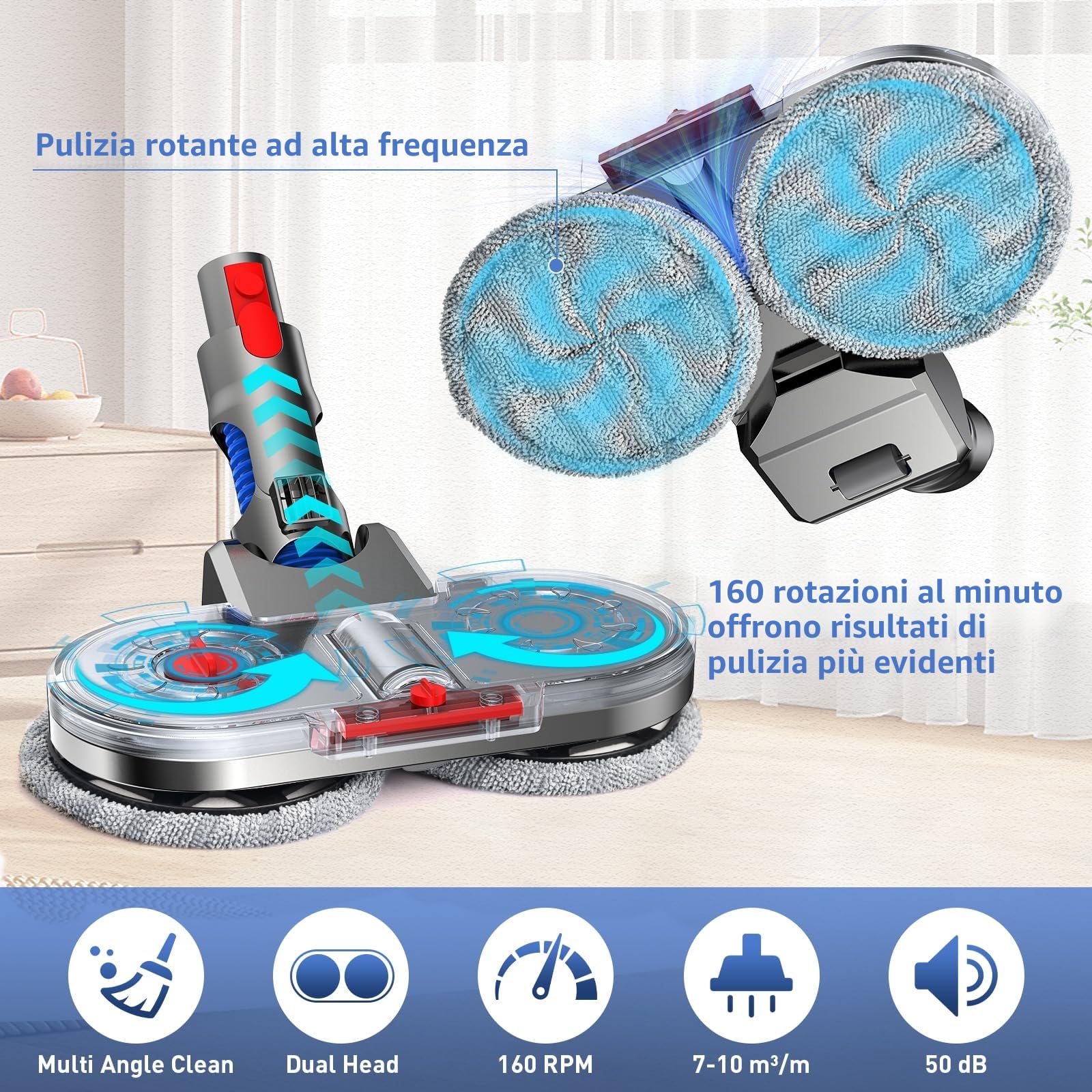 NIKYJM Testa di Mocio Elettrico per Aspirapolvere Dyson V7 V8 V10 V11 V15 Spazzola Lavapavimenti per Dyson con Serbatoio Rimovibile, Contenitore di Riempimento e 8 Panni Lavabili