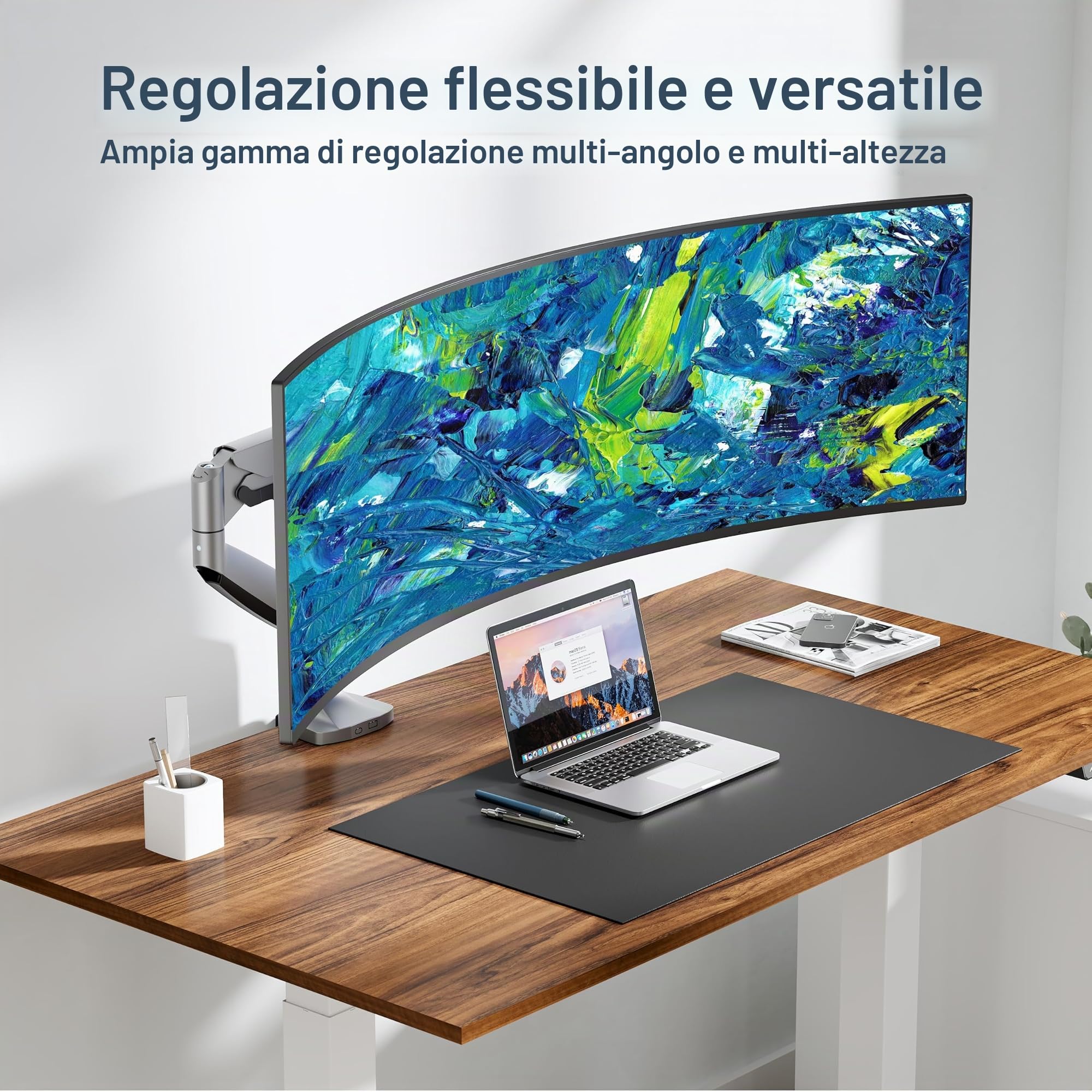 AVLT Supporto da scrivania per monitor singolo da 13"-34" per Halloween, adatto a un monitor piatto/curvo/ultrawide, movimento completo, rotazione inclinabile, braccio regolabile per monitor -