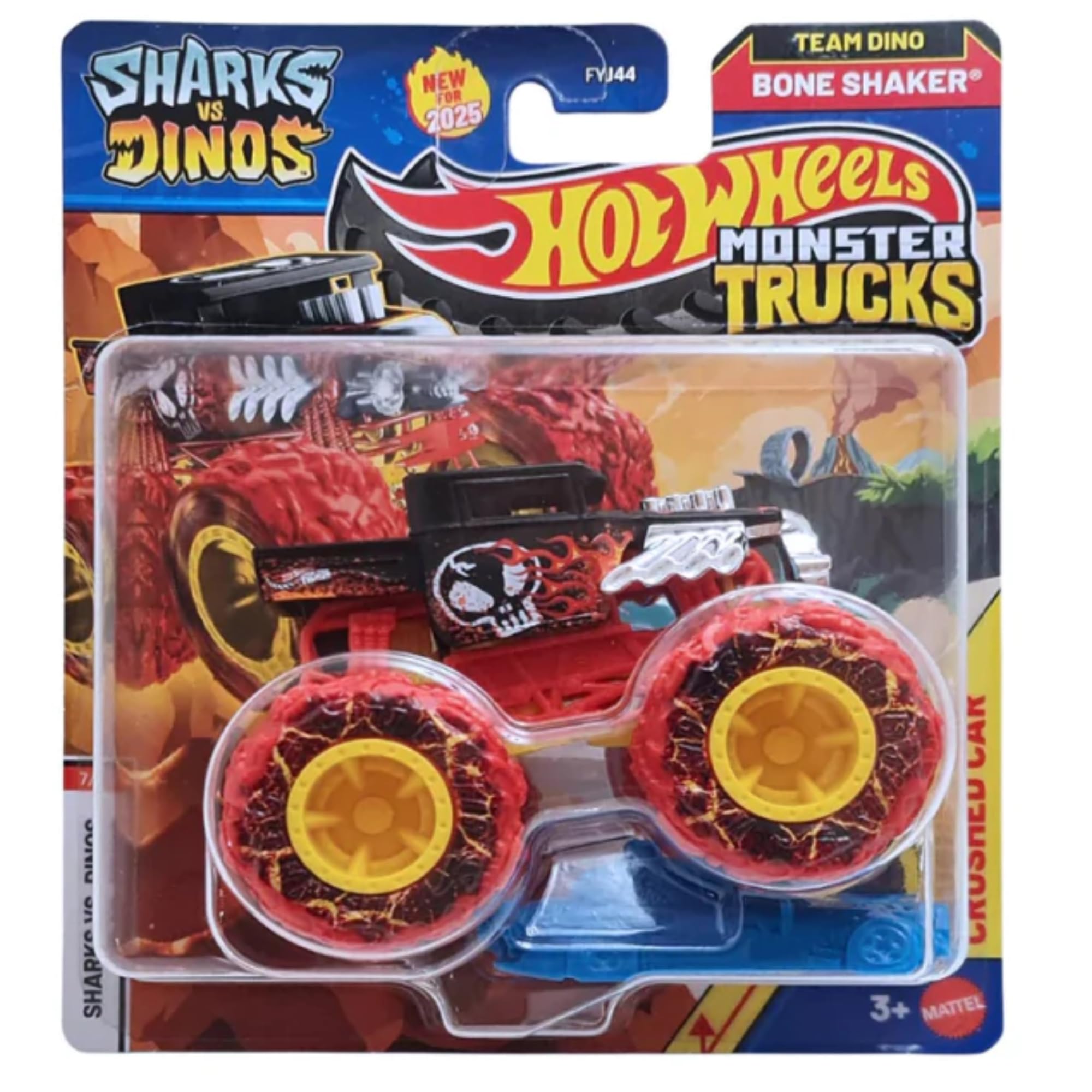 Hot Wheels Monster Trucks - (Sharks v Dinos Bone Shaker - JCD91), Red, 2 cm (W) x 3 cm (L) x 1 cm (H)