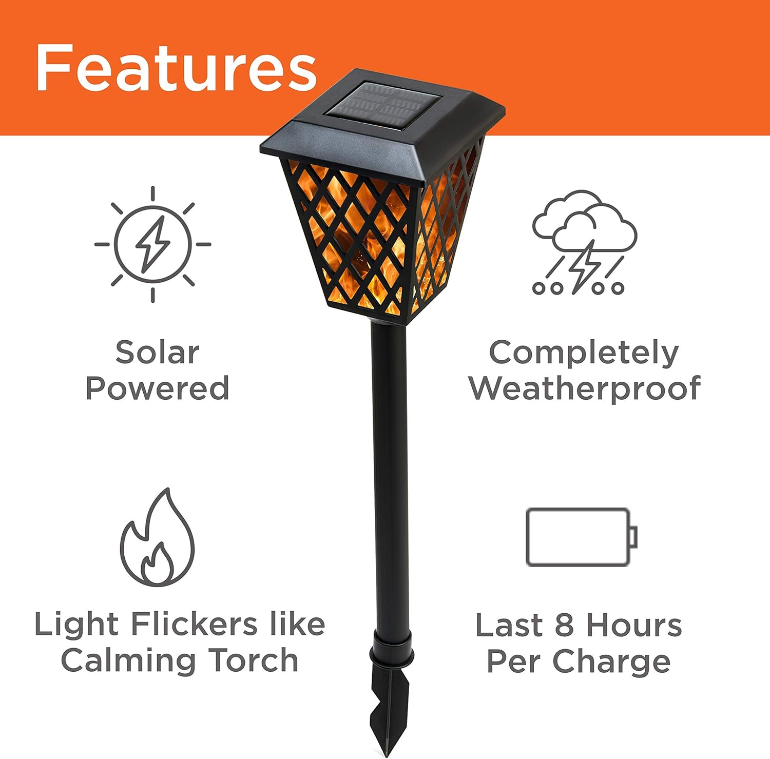 60% Off Discount Morvat Outdoor Flame Flickering Solar Path Lights, Walkway Solar Lighting, Solar Torch Light, LED Torch Solar Landscape Lighting, Waterproof Flaming Solar Torches, Pack of 8