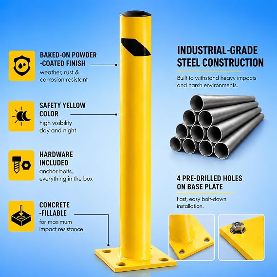 Crowd Control Warehouse Trafford 24-Inch Yellow Powder-Coated Steel Bollard