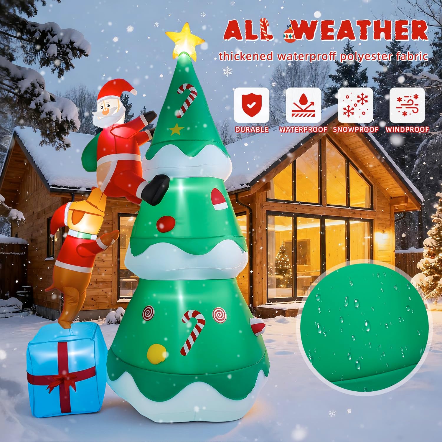 7.05FT Inflatable Christmas Tree with Dog and Santa Claus,Christmas Blow up Yard Decorations with LED Lights,Giant Xmas Inflatables Outdoor Decorations for Party Patio Garden Lawn