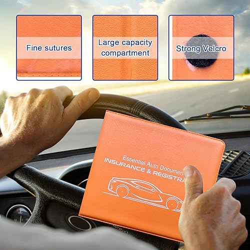Miniatura 9 de Ziciner Soporte para seguro de registro de automóvil, paquete de 2 organizadores esenciales para documentos de tarjetas de automóvil con cierre de