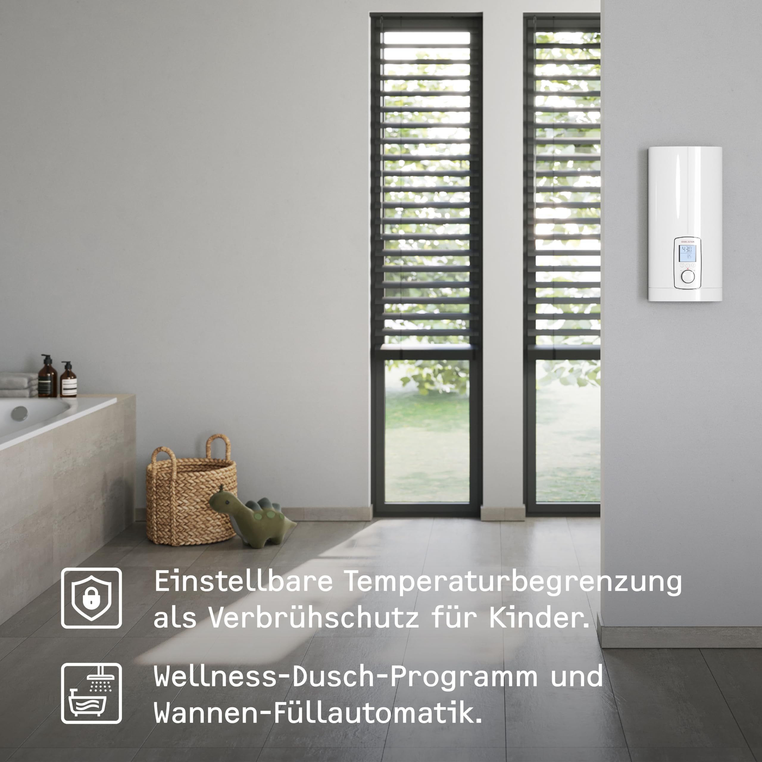 STIEBEL ELTRON Vollelektronischer Durchlauferhitzer DHE 18/21/24 kW, immer gradgenaue Wunschtemperatur, ECO-Modus, Multifunktionsdisplay, 2 Memory Tasten, Wellness-Programme, 202656