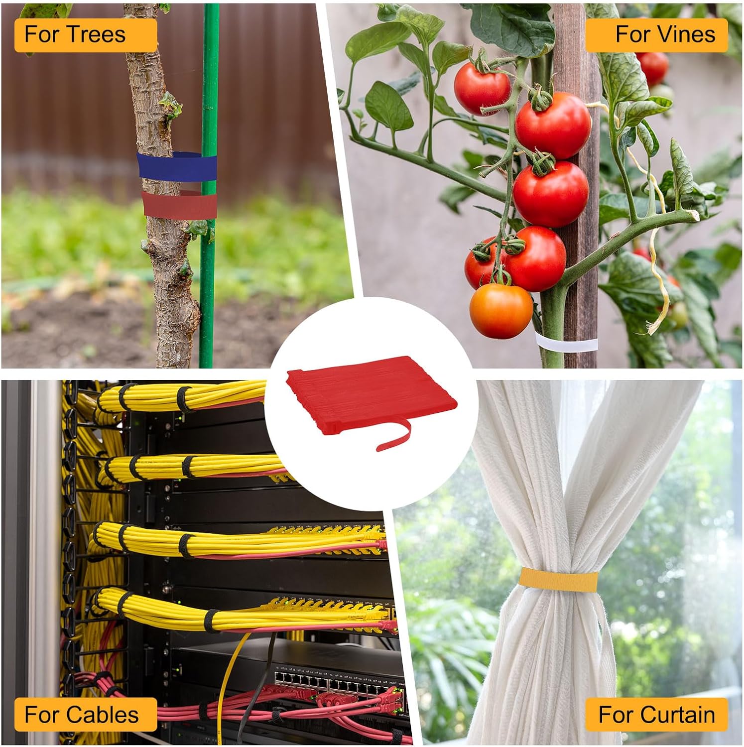 M METERXITY 100-Pack Reusable Cable Ties, 8 in Fastening Adjustable Hook and Loop Tie Wrap Cable Straps Wire Ties Multi-Purpose Cable Ties for Office/Home/Data Centers [Red]