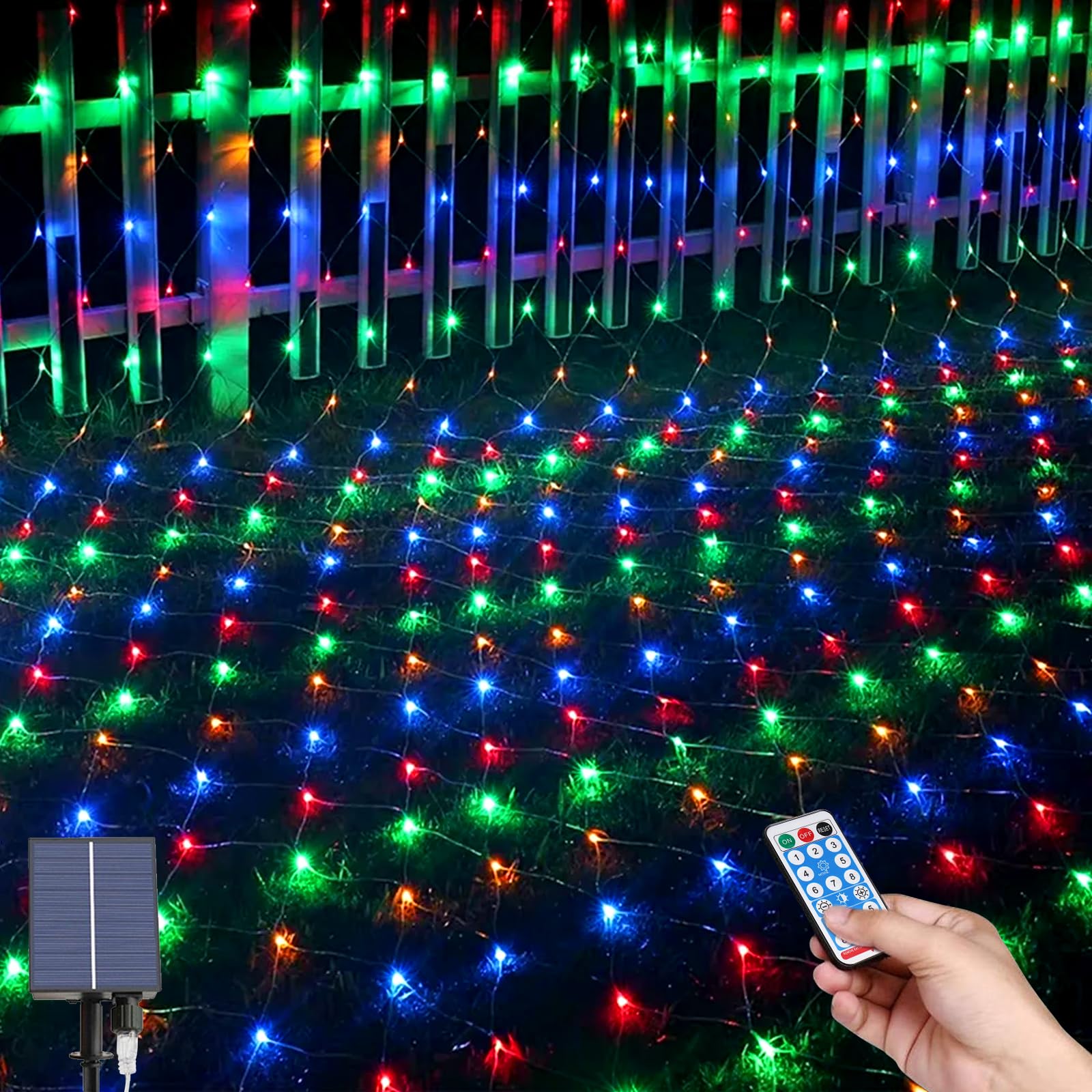 MXJFYY Guirnaldas Neta Luz Exterior Luz Jardín, 2M*3M 198LEDs Red Luz, Red Luces Solares Exterior, Arbol Navidad Exterior con Luces, Impermeable Luces para Navidad Cortina Balcón Ventanas Terraza