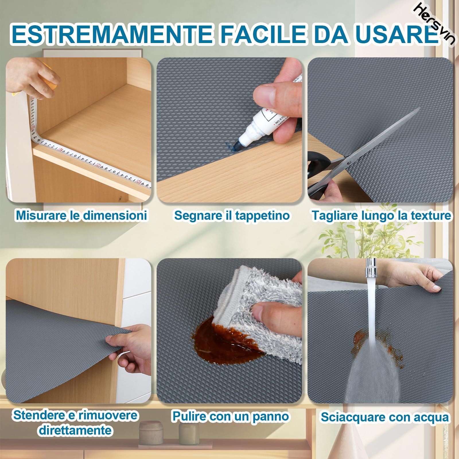 Hersvin 50cmx600cm Tappetino per Cassetti, Addensati Tappetini Non-adesivo EVA Plastica Rotolo Carta per Mensola Cassetto Frigorifero Tavolo Mobile Cucina Lavello Ripiani (Grigio Grande Diamante)