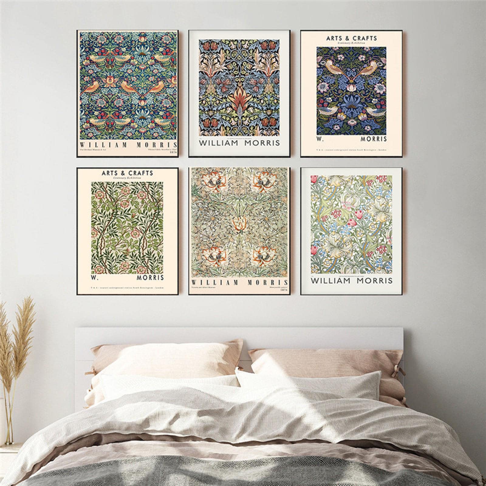 Dittelle William Morris Quadro su Tela Stampa Poster The Victoria and Albert Museum Exhibition London Underground Wall Art Nouveau Decor 50x70cm-6 Pezzi Senza Cornice