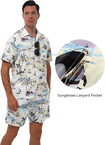 Men's Hawaiian Matching Set Summer Beach Outfits 2 Piece Flower Tropical Short Sleeve Cuban Shirts and Shorts Suits