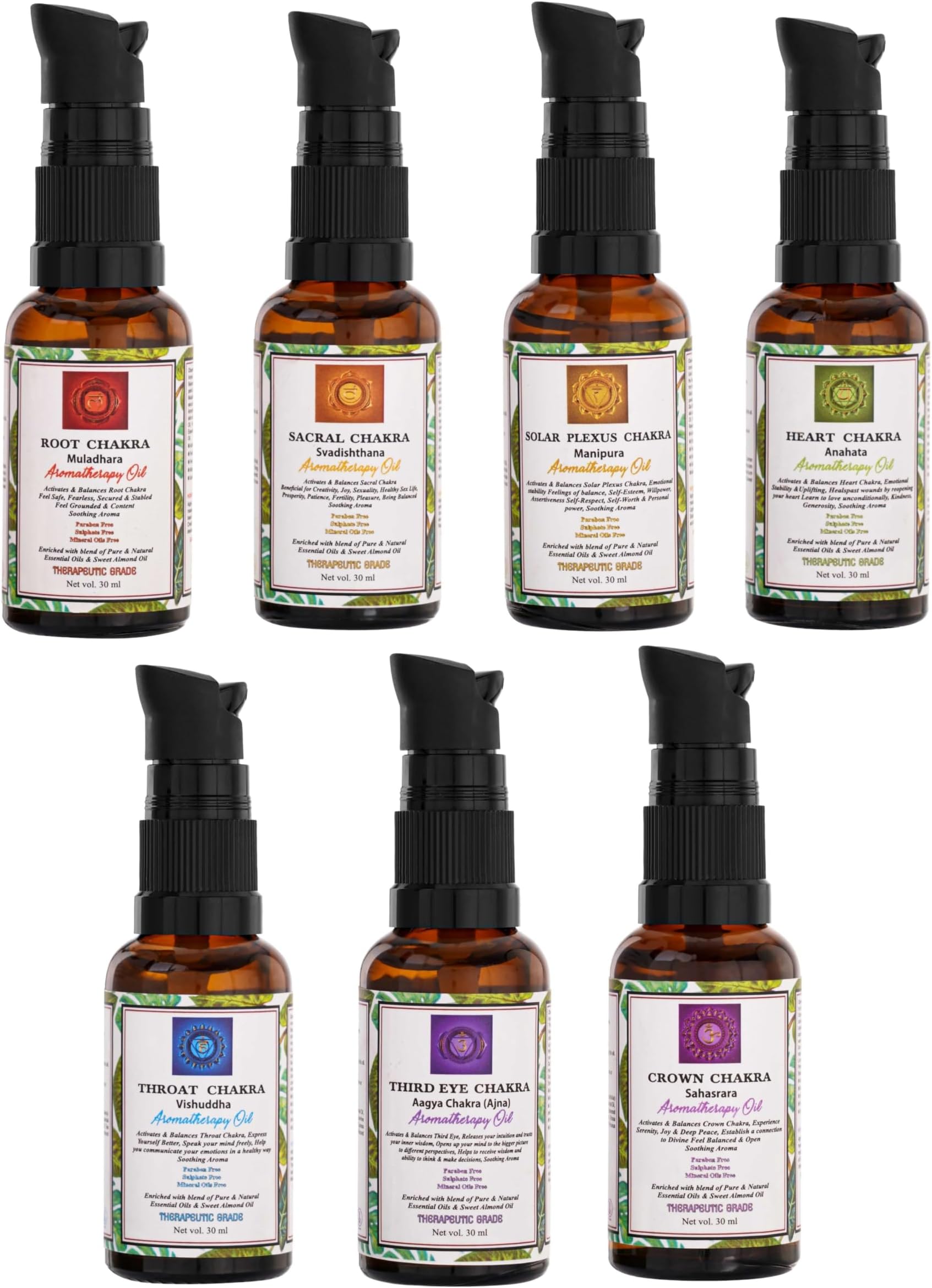 Charming Aura- Combo Pack of 7 Chakra Balancing & Healing Aromatherapy Oil- Blend of Pure & Natural Essential Oils - 30ml each (Combo Pack of 7 Chakras)