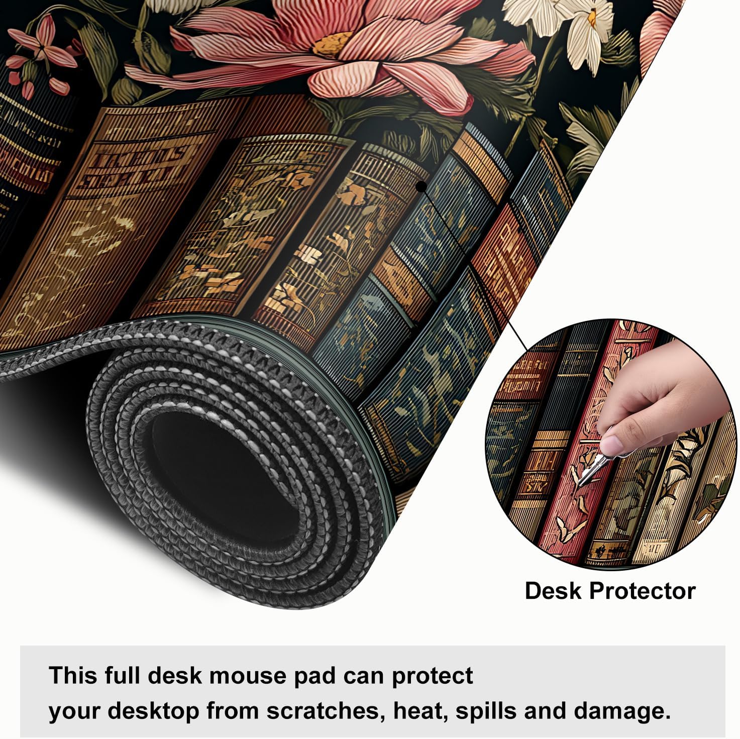Mouse Pad, Large Anti-Slip with Stitched Edges Desk Mat Desktop Laptop Computer Desk Keyboard Mat,Table Protector Blotter Mat (Book, 35.4" x 15.7")