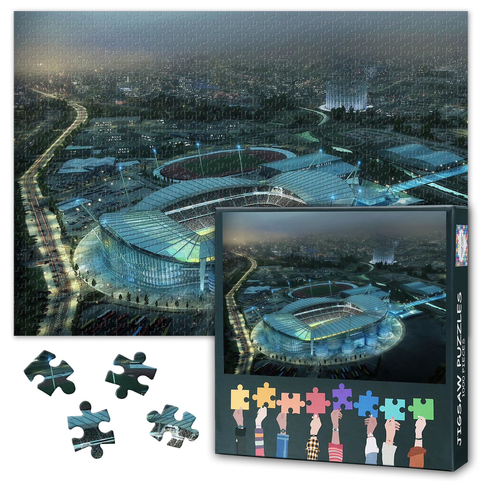 Jigsaw Puzzle for Adults - 1000 Piece Manchester City Stadium,Difficult Challenging Etihad Stadium Soccer Aerial View for Bedroom Decor & Friends Gifts 50x70cm
