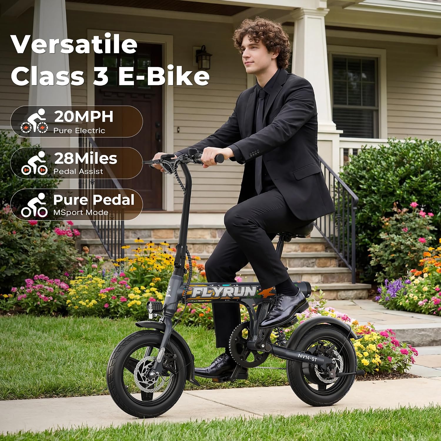 Electric Bike for Adults Teens- Peak 500W, 20MPH,Up to 25+Miles Range, Waterproof Battery, Dual Disc Brakes,Rear Suspension, 14" Commuter E-Bike, Portable Electric Mini Bike
