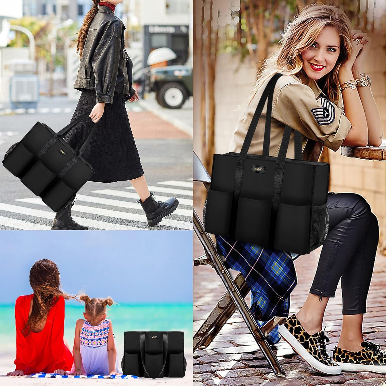 IBFUN Utility Tote Bag with 14/24 Pockets Zip Top Teacher Tote Bag for Teacher/Work Women - Image 7