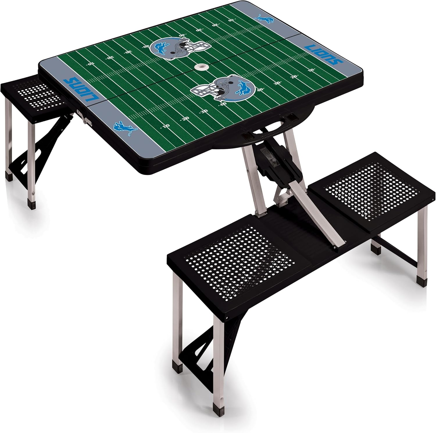Detroit Lions – Picnic Table Portable Folding Table with Seats, (Black)