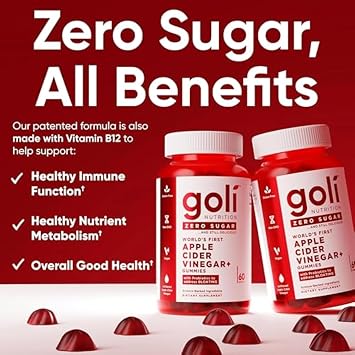 Goli Zero Sugar Apple Cider Vinegar Gummies, 60 Count Each (3 Pack, 180 Total) ACV with Vitamin B12 & Probiotics, No Sugar Alcohols, Vegan, Keto & Gluten Free