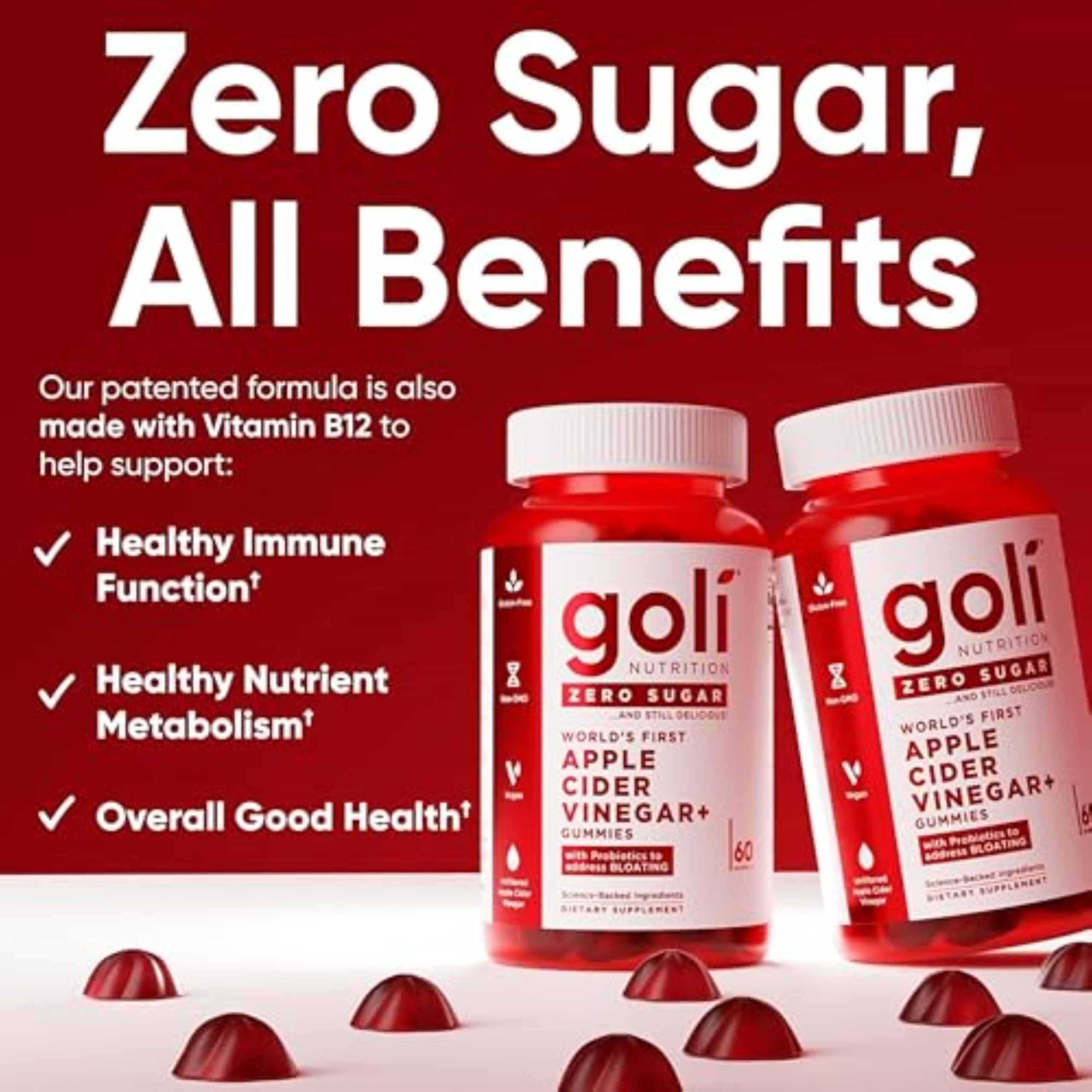Goli Zero Sugar Apple Cider Vinegar Gummies - ACV with Vitamin B12 and Probiotics - No Sugar Alcohols - Vegan, Keto-Friendly, Gluten-Free — Amazon image 6