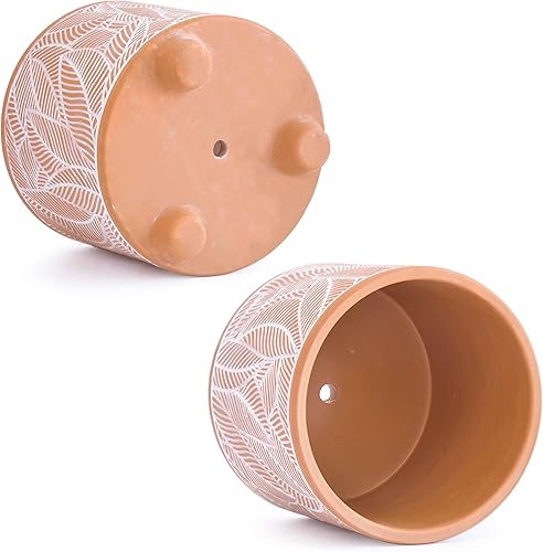 Miniatura 60 de D'vine Dev Juego de 2 macetas de terracota, 4 y 6 pulgadas, maceta de diseño con orificio de drenaje, selva monzónica, terracota/negro, 31-953-H-2