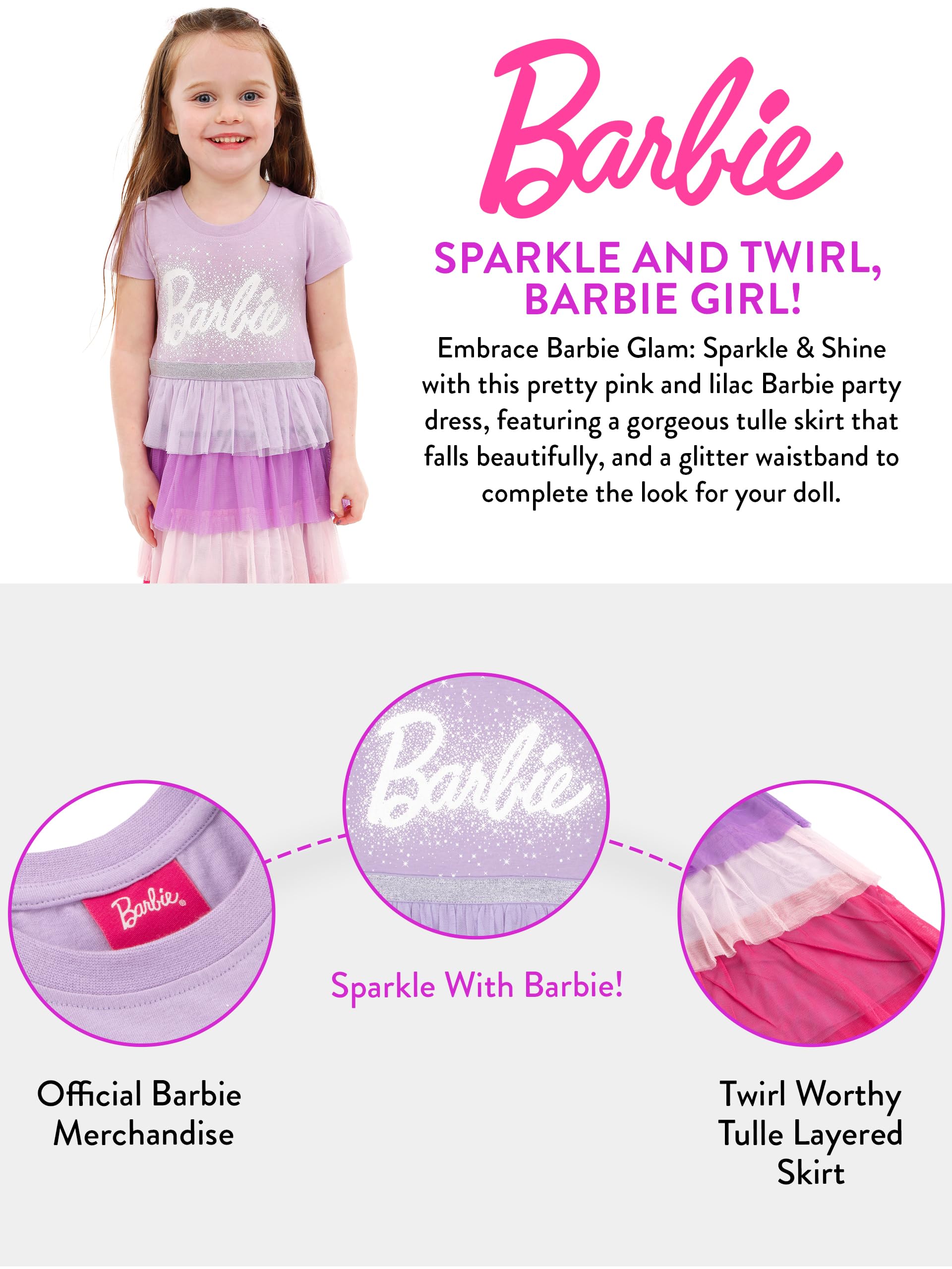 Sukienka Barbie | Sukienka na Imprezę dla Dziewczynek | Sukienka Skaterka dla Dziewczynek | Purpurowy 128