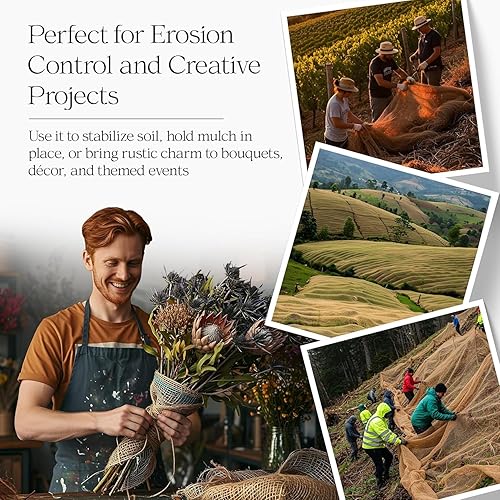Miniatura 3 de Malla de yute natural de arpillera: tela de malla biodegradable de 48 pulgadas de ancho para control de erosión, retención de mantillo, paisajismo,