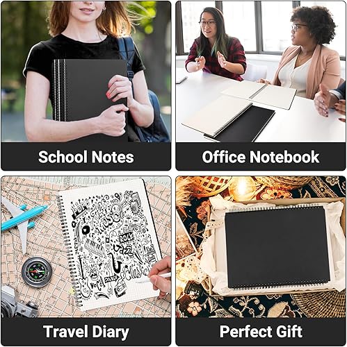 Miniatura 6 de EUSOAR Cuaderno de cuadrícula en espiral, 3 paquetes A4 de 11 x 8-12 pulgadas, tapa dura, diario negro, 120 páginas60 hojas de papel gráfico para