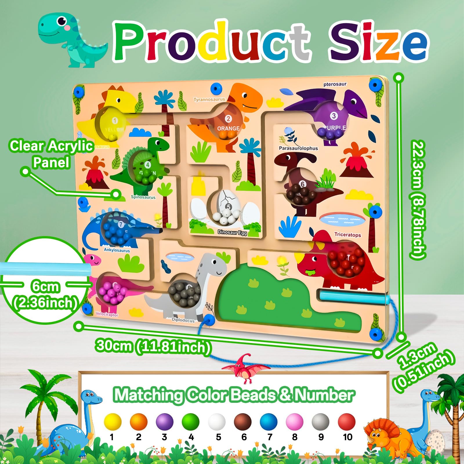 Labyrinthe Magnétique Dinosaures Montessori - Jouet Éducatif Tri Couleurs & Chiffres 3-4 Ans