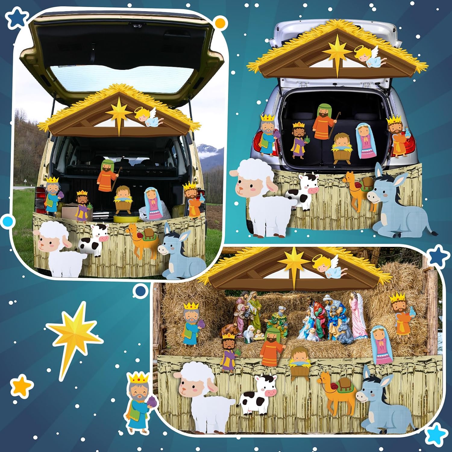 Christmas Nativity Bulletin Board Decor Donkey Sheep Cardboard Cutout Stand Ups Christian Nativity Scene Decorations for Christmas Sunday School Classroom Garage Door Decor Church Event