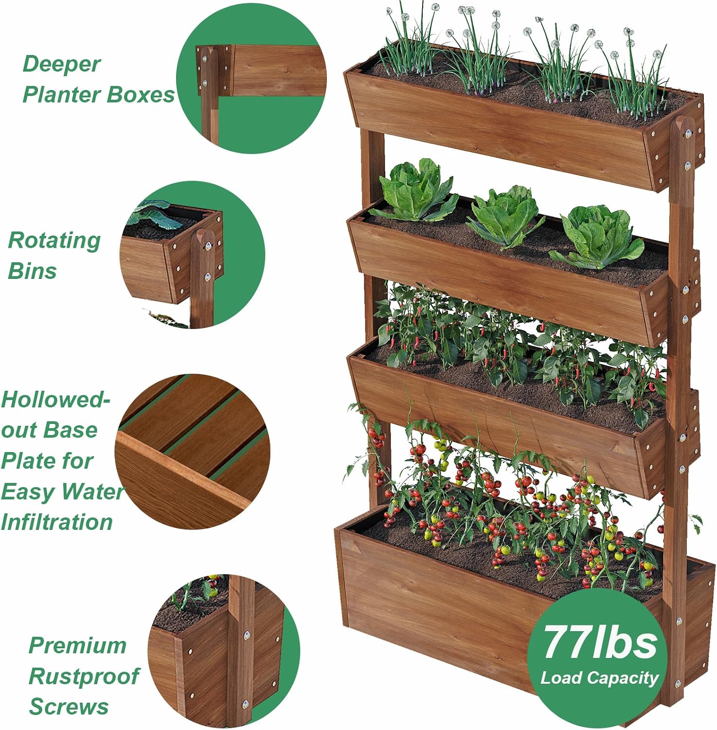 4-Tiers Raised Garden Bed,Vertical Garden Planter,Planter Box,Fir Wood Adjustable Freestanding Elevated Herb Stand Tower,Flower Strawberry Vegetable for Outdoor Balcony,33x17x55 Inches,Brown