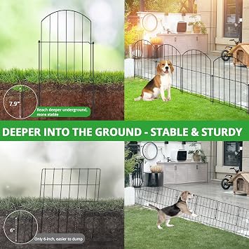 10 Pcs Metal Garden Fence Panels 320CM(L) x 44CM(H), No Dig Border Fencing | w/ 11 stakes, Rustproof Steel, Dog & Rabbit Animal Barrier, Decorative Small Outdoor Landscape Patio Yard Edging Black