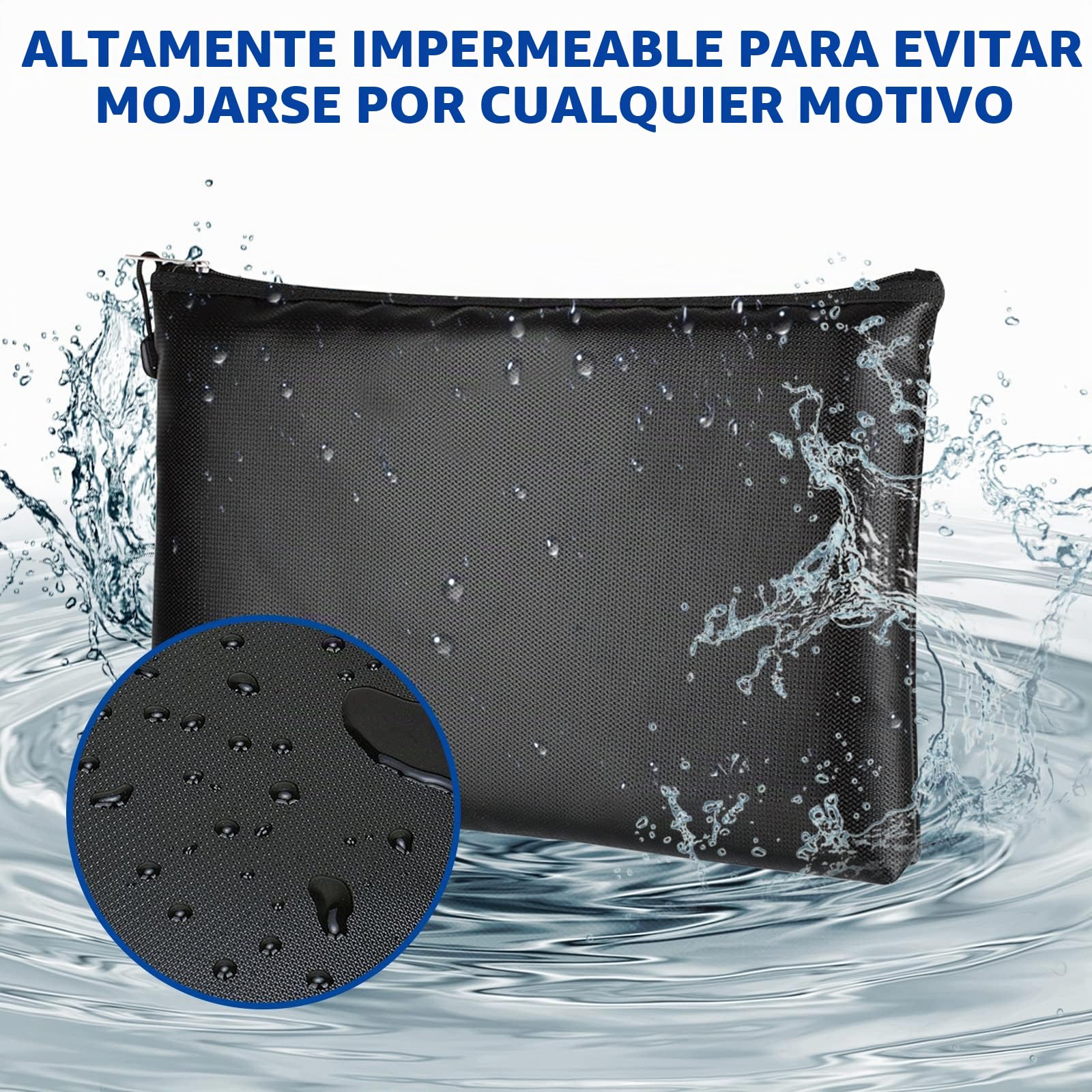 Bolsa de documentos, caja fuerte, ignífuga, impermeable, ignífugo, para documentos A4, bolsa de almacenamiento con cremallera (2 unidades 34 x 25 cm)
