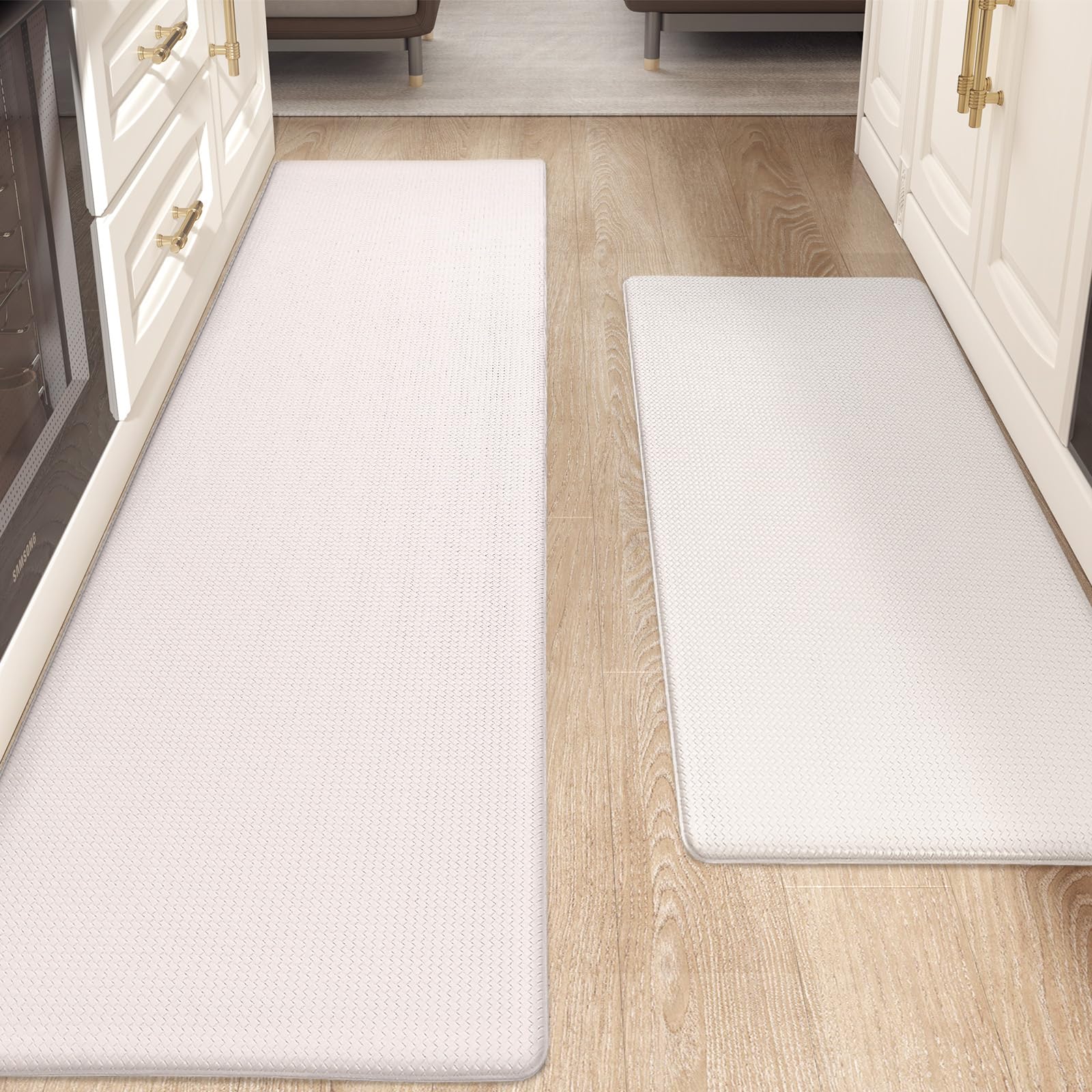 color&geometry kitchen rugs, kitchen rug set 2 piece kitchen runner rug kitchen floor mat, cushioned anti fatigue kitchen mat non skid waterproof comfort standing kitchen rug, 17"x29"+17"x59", wheat