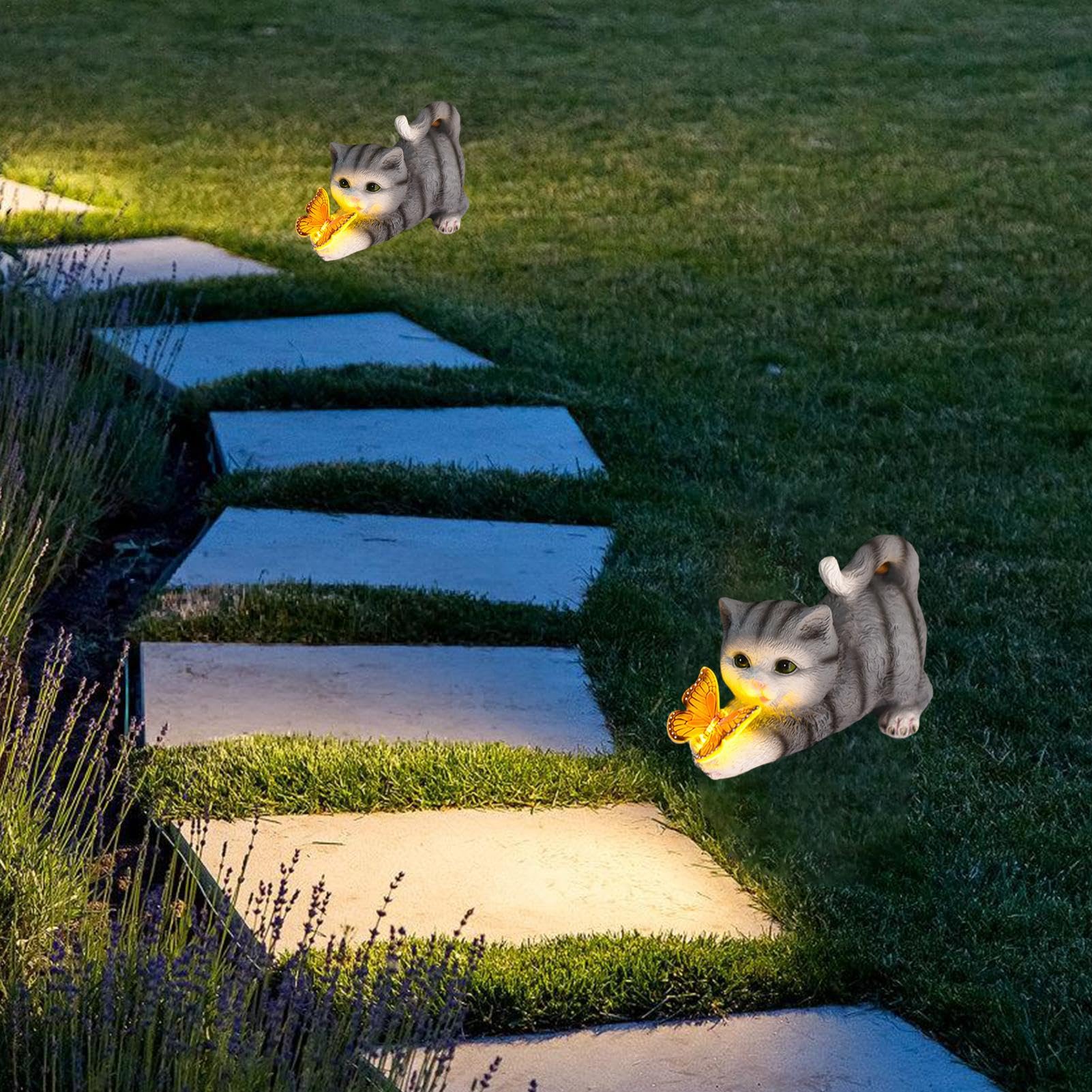 Statua Da Giardino Solare Gatto Con Lanterna E Cartello Benvenuto - Decorazione Per Esterni Con Luce Notturna Automatica