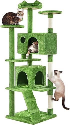 Vista 173 de Yaheetech Árbol para gatos de varios niveles de 70 pulgadas, torre alta para gatos con condominio, postes rascadores y bola colgante para gatos