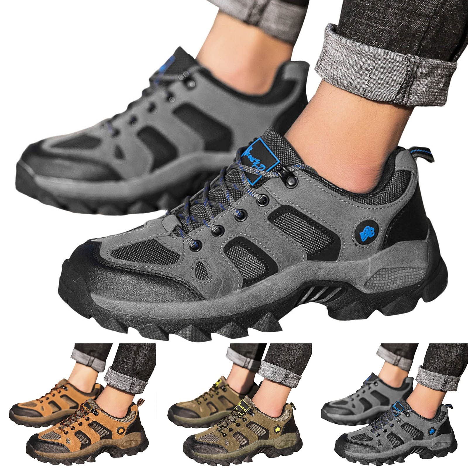 Męskie wytrzymałe buty do chodzenia na świeżym powietrzu oddychające siatkowe trampki trekkingowe z naturalnymi odcieniami ziemi antypoślizgowa trwała podeszwa na szlak turystyczny i codzienną