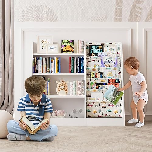 Miniatura 295 de Estantería de madera rosa de 4 niveles para niños, estantería de 5 capas, estante para libros de almacenamiento para bebés, organizador de juguetes