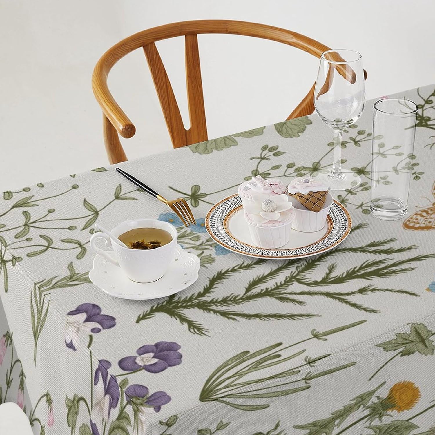 Floral Botanical Square Tablecloth 55x55 Inch, Natural Garden Spring Botanical Flower Tablecloth Waterproof No Wrinkle, Home Patio Indoor Outdoor Party Decor