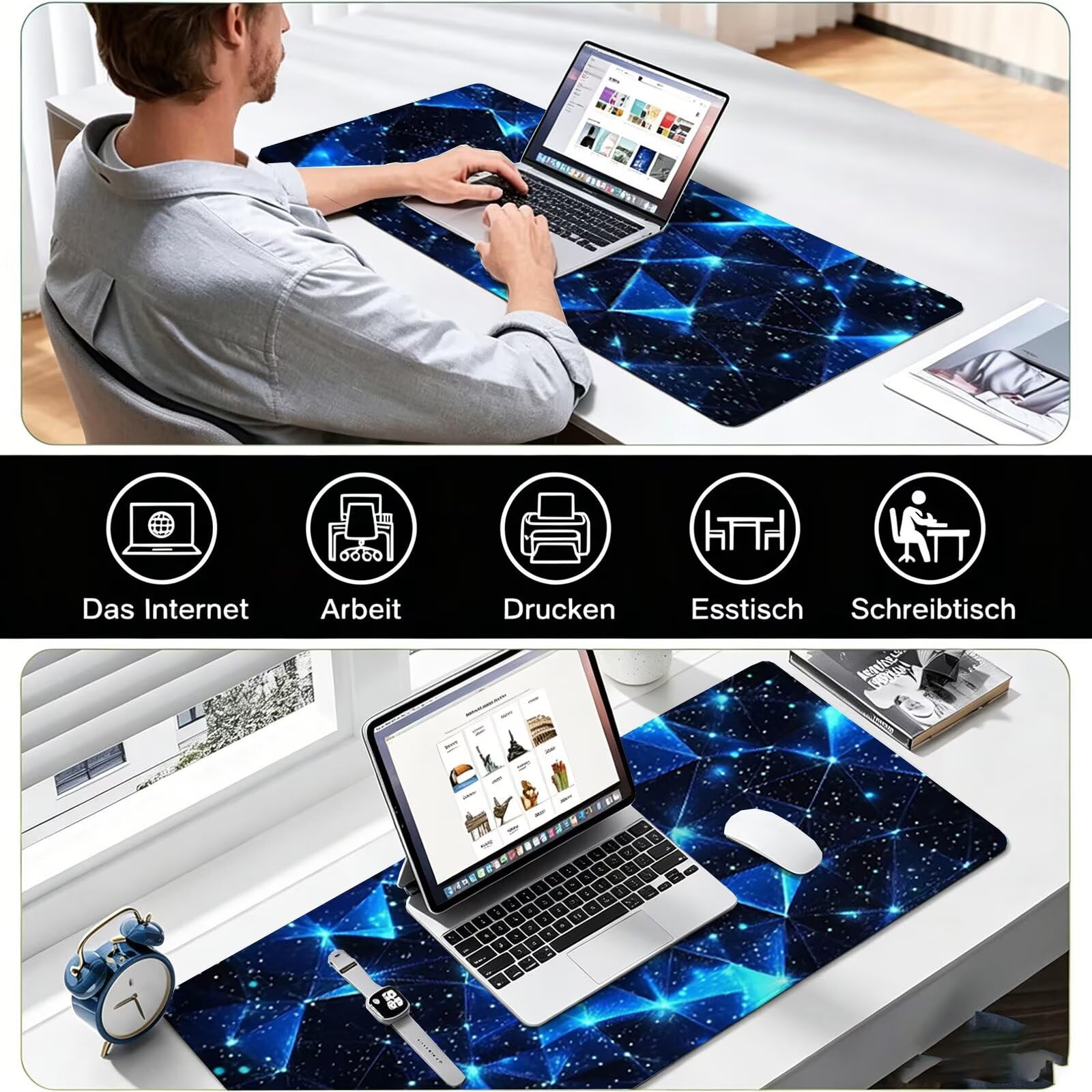 Tappetino Mouse Gaming, 1200x600mm Tappetino Mouse XXL nero 0c0-323 | Mouse Pad Grande, Ottimizzato per i Sensori da Gioco, Migliora Precisione e Velocità, per Mac e PC, blu