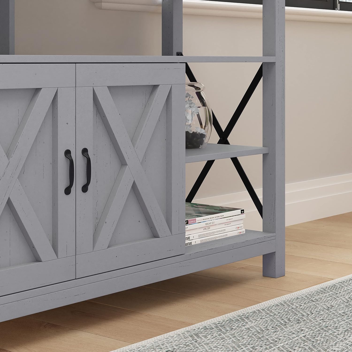 Taylor & Logan Brayden 60" Modern Farmhouse Media Console with Storage Cabinets and Shelving, Coastal Gray