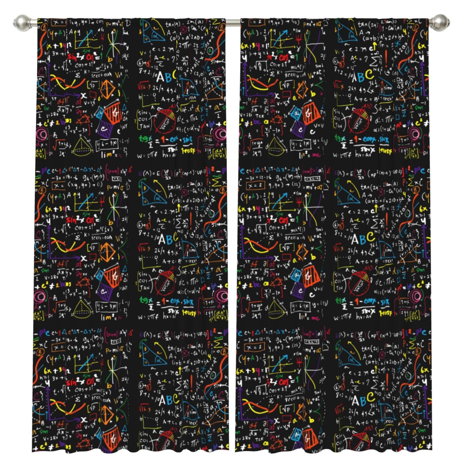 InOmak Colorful Math Formula Print, 2 Panels Window Curtains 52 x 84 Inch Blackout Curtains for Living Room Bedroom