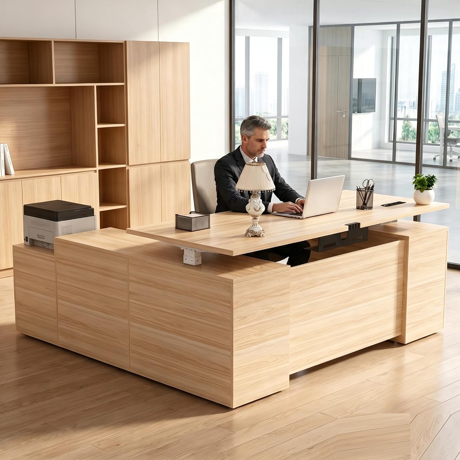71 L Shaped Executive Desk with Table Board File