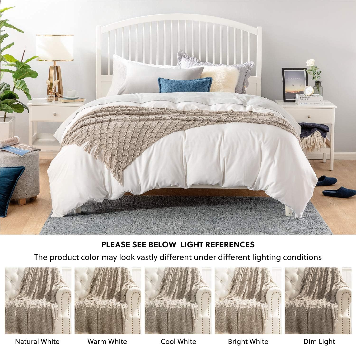 Bedsure Twin Blanket Throw Blankets for Couch - Large Soft Cozy Lightweight Decorative Summer Blanket with Tassels for Living Room, Bed, Sofa, Travel, 60 x 80 inches(Beige): Kitchen & Dining