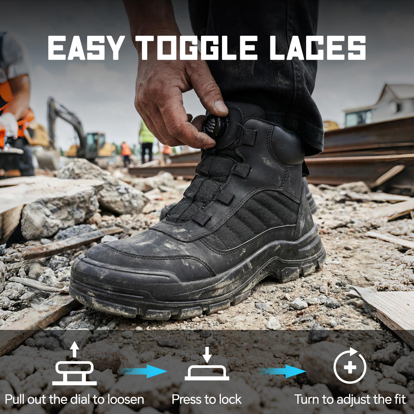ANGRYRAM Zapatillas de seguridad para hombres y mujeres, ligeras, indestructibles, con puntera de acero, antideslizantes, a prueba de pinchazos, botas de trabajo con hebilla giratoria